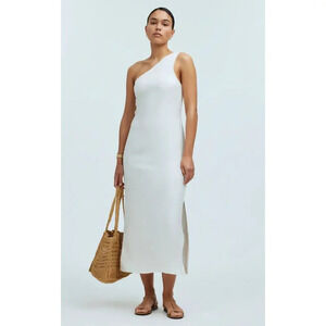 NWOT Madewell Size 4 One-Shoulder Midi Dress White Linen Slit Beachy Wedding